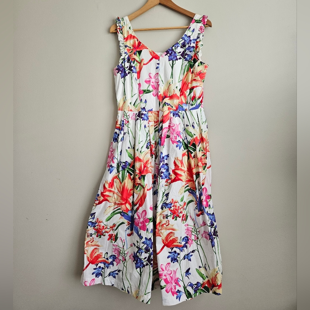 Preloved Julia Jordan Dress Floral Sleeveless White Ruffle‎ size 14